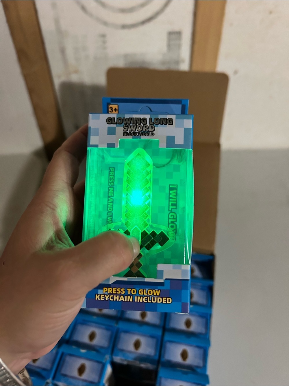 4/$50 Minecraft Glowing Long Sword Block World with Keychain - Blue Pixel Design